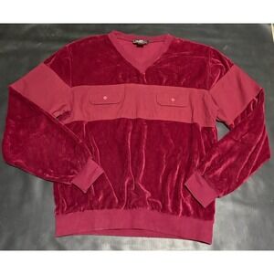 Vintage 70's 80's Givenchy Monsieur Pullover Sweater Men L Red Velvet Velour Top